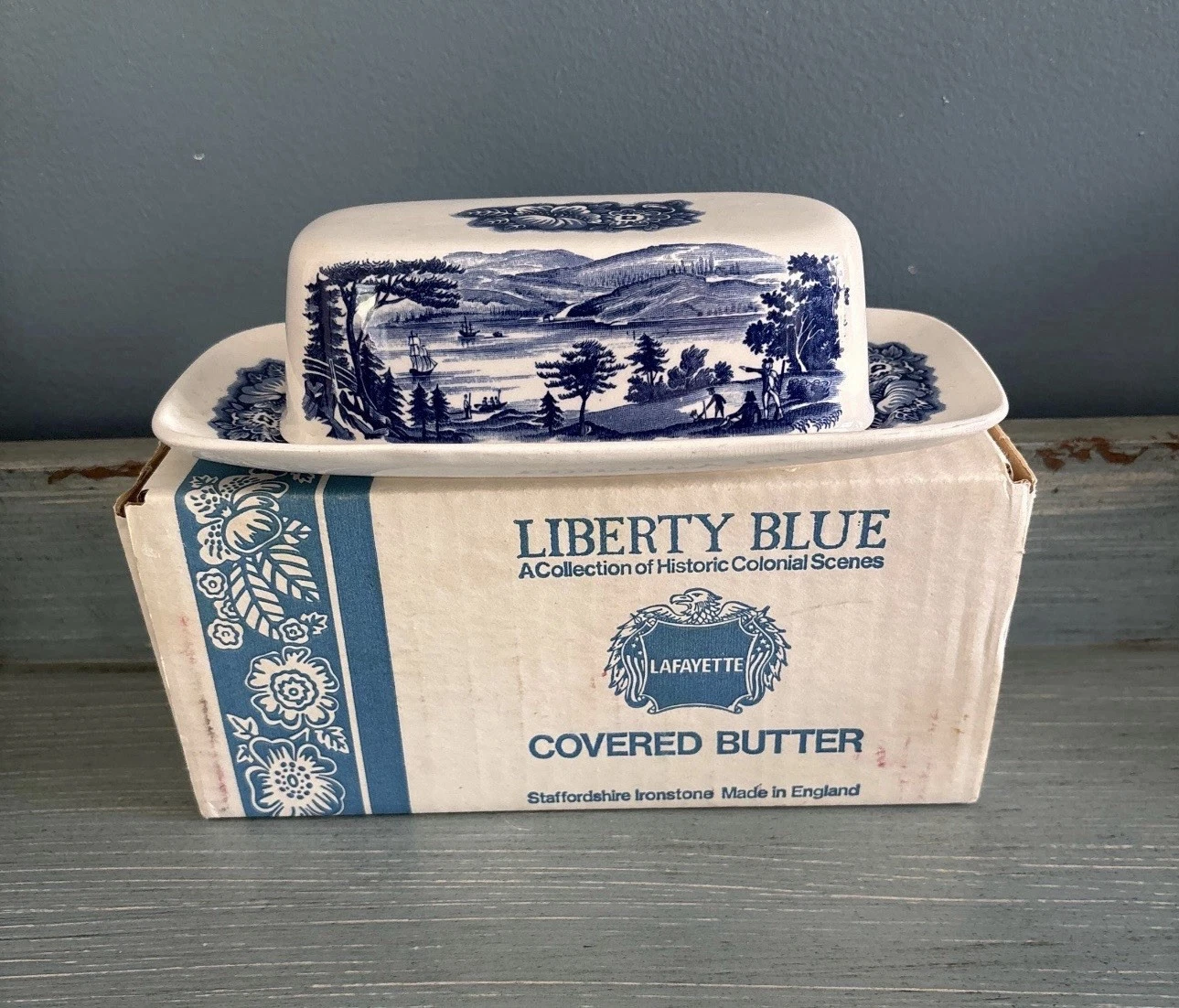 Staffordshire Liberty Blue Butter Dish in Original Box