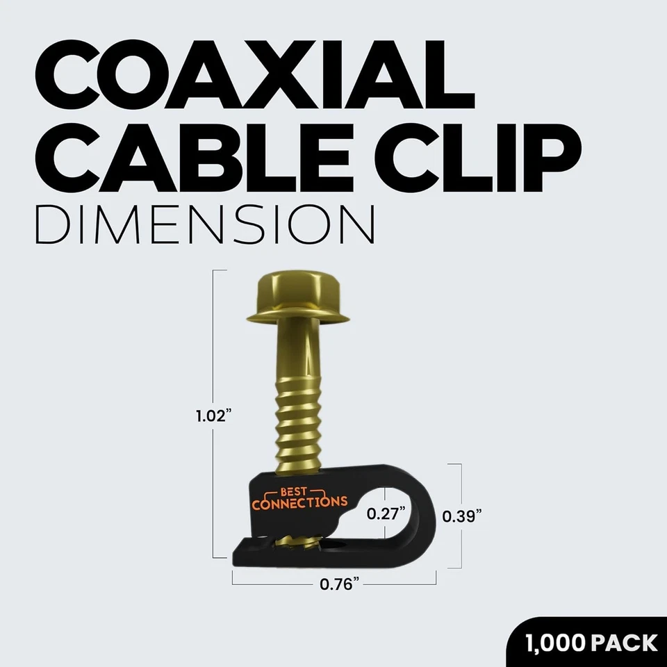 U-Shape Black Cable Clips with Screws - 1000 Count for Coax and Ethernet Cables - Image 4 of 4