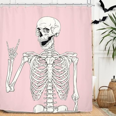 Skull Skeleton Shower Curtain Set Inches Rock and 60Wx71H Pink White Skull