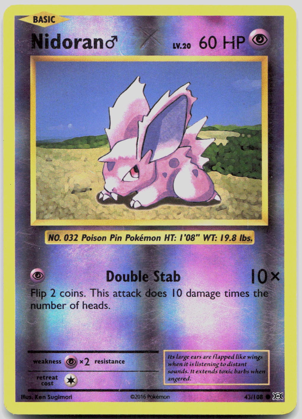 Nidoran M 43/108 Common Evolutions Pokemon Reverse Holo Heavily Played