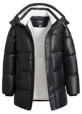 Boys Big Kids Shiny Puffer Waterproof Winter Parka Coat Glossy Black Size 14-16
