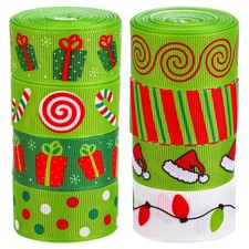 8 Rolls 40 Yards 7/8" Christmas Grosgrain Ribbon Red Green Craft Gift Wrap