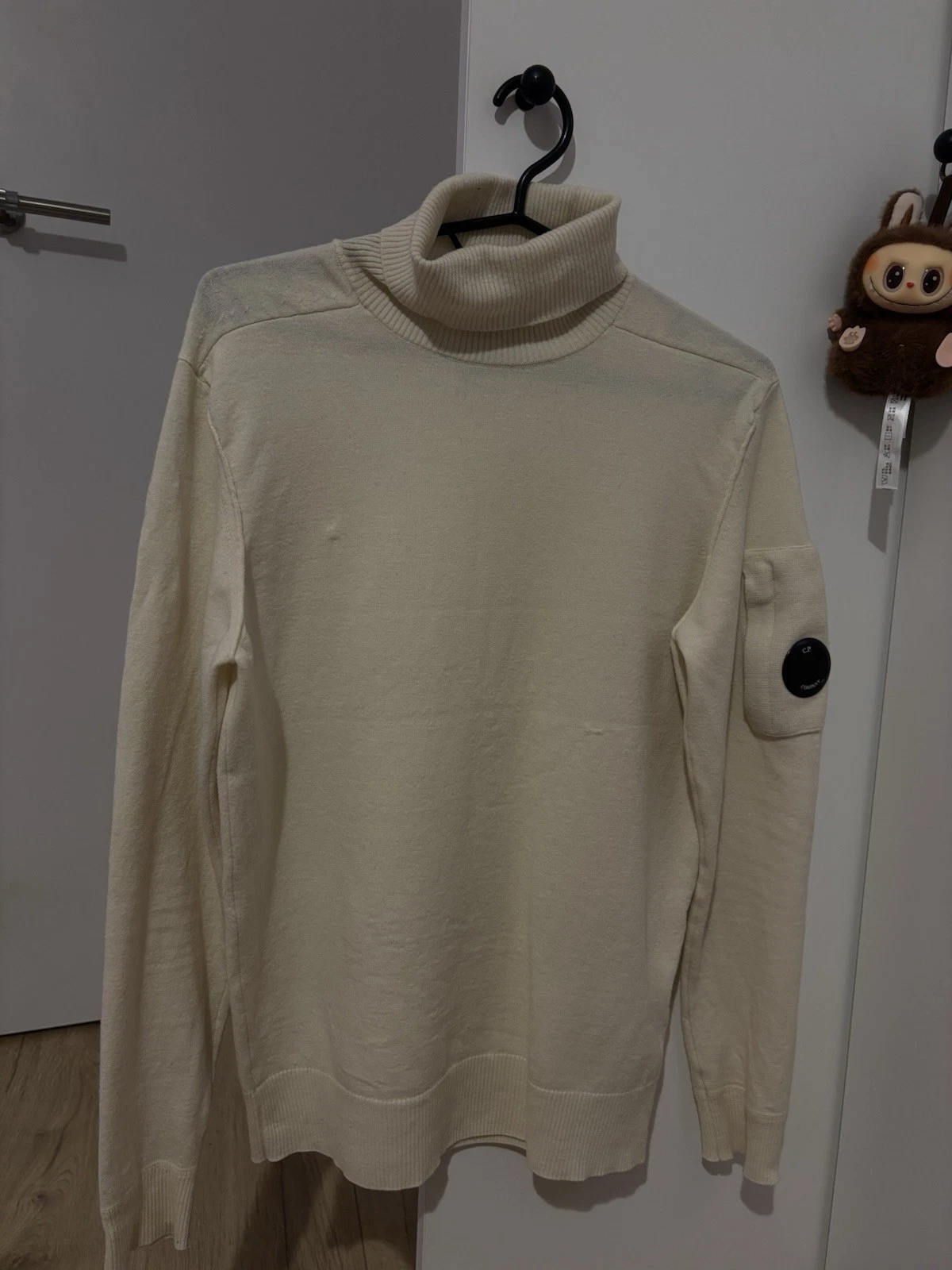 C.P. Company Wool Blend Knit Turtleneck Sweater Beige Lens Logo Men's Size M 48