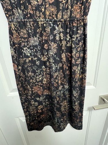 Peruvian Connection Midi Dress Black Floral Sleeveless Size S Elastic waist - Picture 10 of 10