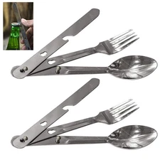 2 Sets 4 In 1 Stainless Steel Utensils Fork Knife Opener