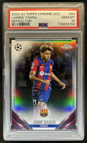 2023-24 Topps Chrome UEFA Lamine Yamal RC Refractor Rookie #64 Barcelona PSA 10