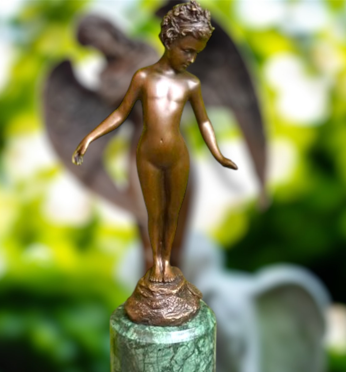 Bronze Girl Holding Rose Sculpture Romantic Figurative Art Statue Decor Home J.B