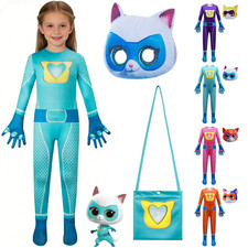 Kids Super-kitties Bitsy Ginny Cosplay Jumpsuit Mask Halloween Costume Outfits
