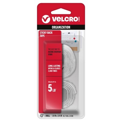6er-Packung - Klettband (R) Marke selbstklebendes Rückseitenband 0,75 Zoll x 18 Zoll - weiß - 90079