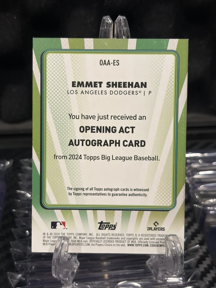 2024 Topps Big League Opening Act Auto Emmet Sheehan RC RED 5/5 BOOKEND Dodgers - Image 2 of 2