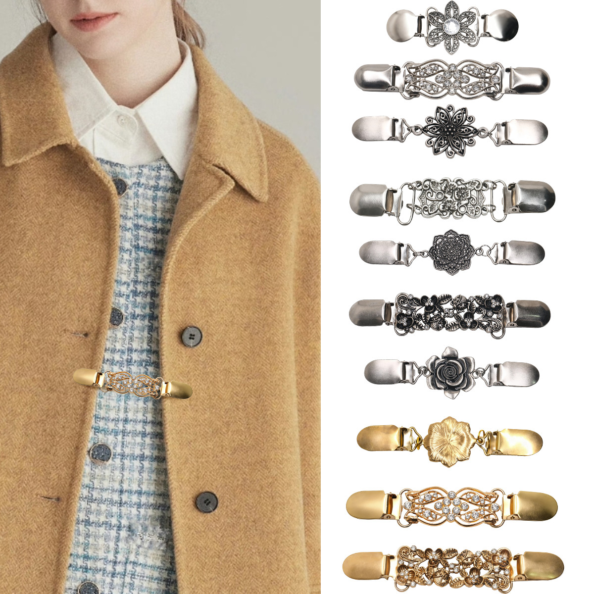 10pc Sweater Shawl Cardigan Collar Clips Dress Shirt Brooch Clips for Women Girl