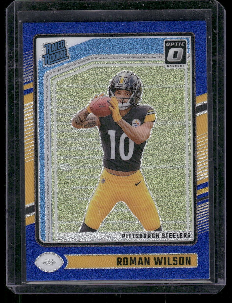 2024 Donruss Optic ROMAN WILSON Rated Rookie Blue Glitter Steelers SSP #285