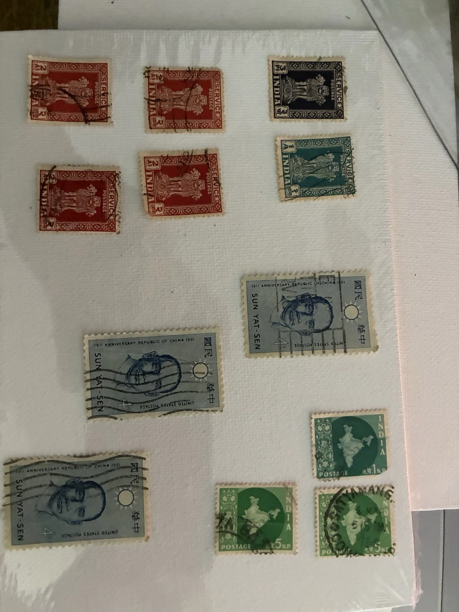 India Stamp Collection Used Handstamped National Emblems Red Black