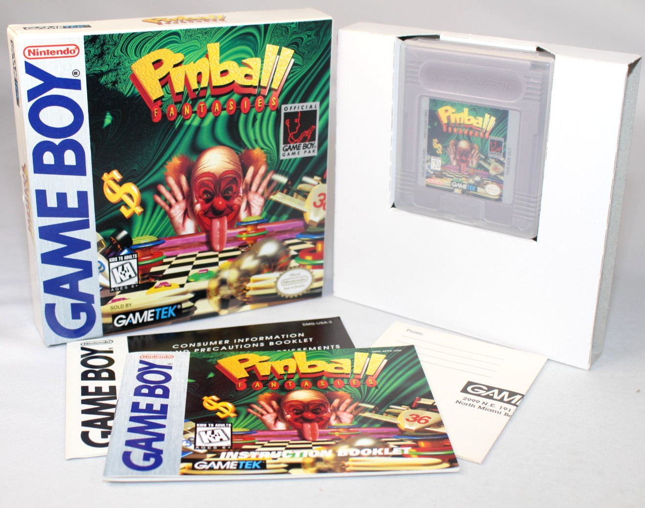 Pinball Fantasies Game Boy Complete CIB Very Good Condition w/ Reg Card! Rare!