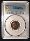 KEY DATE 1914-D LINCOLN WHEAT CENT PCGS GENUINE CLEANED-VF DETAILS