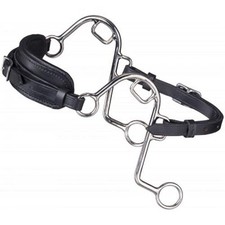 New Showman Adjustable LEATHER NOSE STAINLESS STEEL 'S' HACKAMORE w/ Curb strap