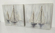 Coppia Quadri Moderni Barche a Vela Stile Marino Dipinto su Tela Glitter Argento