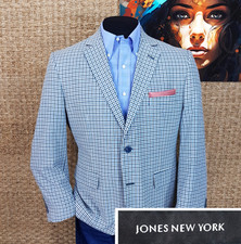 JONES NEW YORK 42 S SPRING  SUMMER Cotton Sport Coat Blue Black  White Checked