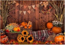 Water-Resistant 7x5ft Autumn Backdrop with Pumpkins Sunflowers for Photos