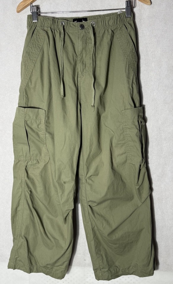 Ladies 10 Jay Jays Parachute Pants Khaki Green Elastic Waiste Pockets