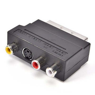 SCART Adaptor AV Block To 3 RCA Phono Composite S-Video With In/Out Switch N Jo