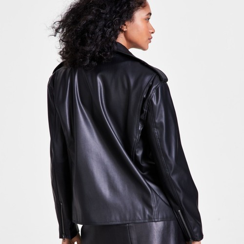 Bar III Women's Faux-Leather Jacket – Deep Black, XS - Picture 4 of 5