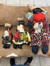 3 Vintage 17” , 11”&9” Jamaican Traditional cloth dollsDress Head basket read! 