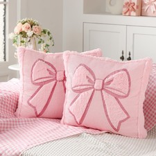Pink Bow Pillow Covers 18x18 Set of 2 Embroidered Coquette Preppy Room Decor ...