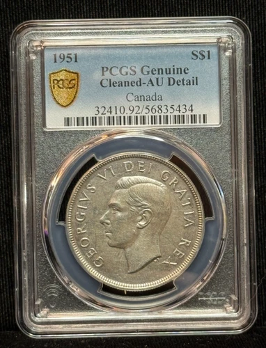PCGS Genuine AU Detail - Canada Canadian Silver One Dollar S$1 1951 Coin - 434