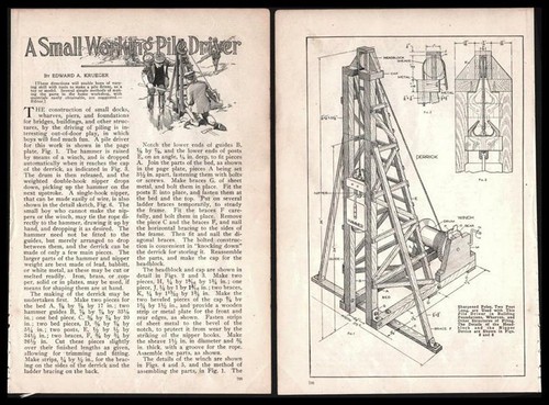 “A Small Working Pile Driver” 1917 HowTo Build PLANS 3’ Tall ~ Working Model