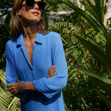 Michael Stars Blue Double Gauze Cecily Shirt Dress Button Front Size M