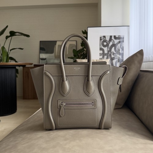 CELINE Luggage Micro Shopper Drummed Calfskin Leather Souris Tote Bag Handbag