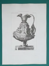 VASE w/ Lion Cherubs French Baroque King Louis XIV Style- 1857 Antique Etching