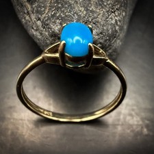 Vintage 9ct Yellow Gold Turquoise Cabochon Ring, Marked 9CT