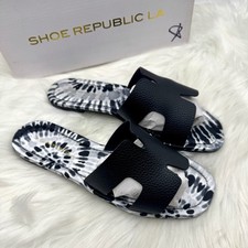 Black Square Open Toe Mule Slide Sandal