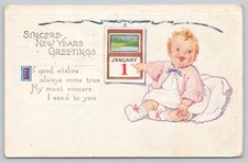 Greeting Card New Years Baby Calendar January One Divided Back Postcard