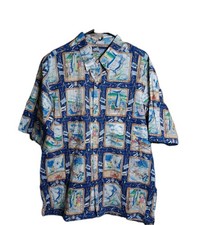 Reyn Spooner Fishing Tales Mens Aloha Hawaiian Shirt Size XL Vtg 90's