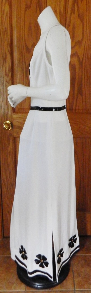 Vtg 1970s French Designer Luis Marie White Sleeveless Maxi Dress Floral Size S View 5