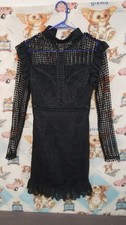 Pretty Little Thing Black Mesh Wednesday BodyCon Dress Womens Sz 0