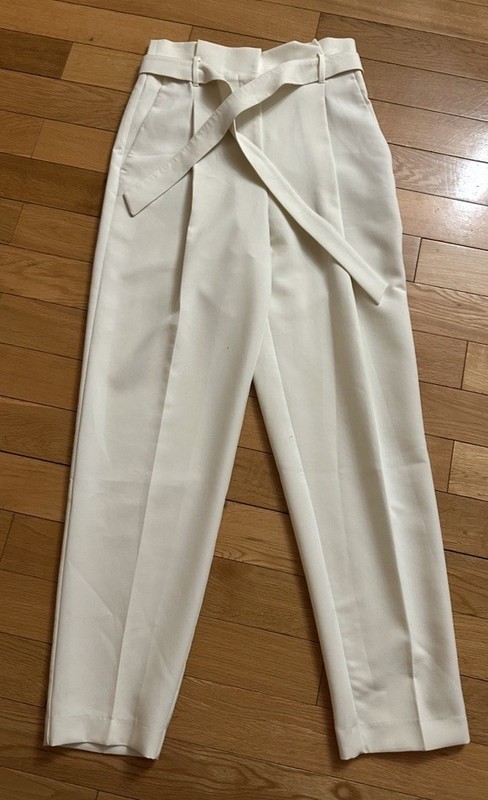 Zara Women’s Cream Pleated Belted High Waist Trousers Pants Sz M