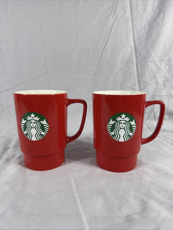 Set 2 Starbucks Red Holiday 2021 Coffee Mugs 20oz Venti Siren Logo Ceramic Cups - Image 2 of 4