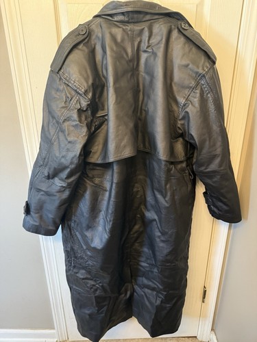 Fashion Elements Herren M Schwarz Leder Trenchcoat Gürtel Langarm Taschen - Bild 3 von 5