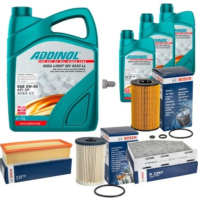 BOSCH Inspektionspaket 8L ADDINOL GIGA LIGHT MV 5W-30 für VW Golf Plus Van 521