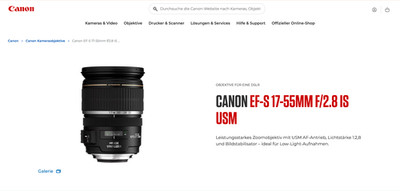 Canon EF-S 17-55mm f/2.8 IS USM Objektiv (DSLR/APS-C) Original + Geli