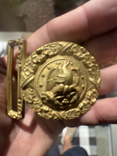 Vintage U.S. Naval Officer Brass Belt Buckle  Eagle with Six Cannonballs WWI era