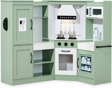 Pretend Play Corner Kitchen, Ultimate Interactive Wooden Kids Playset W/Lights 