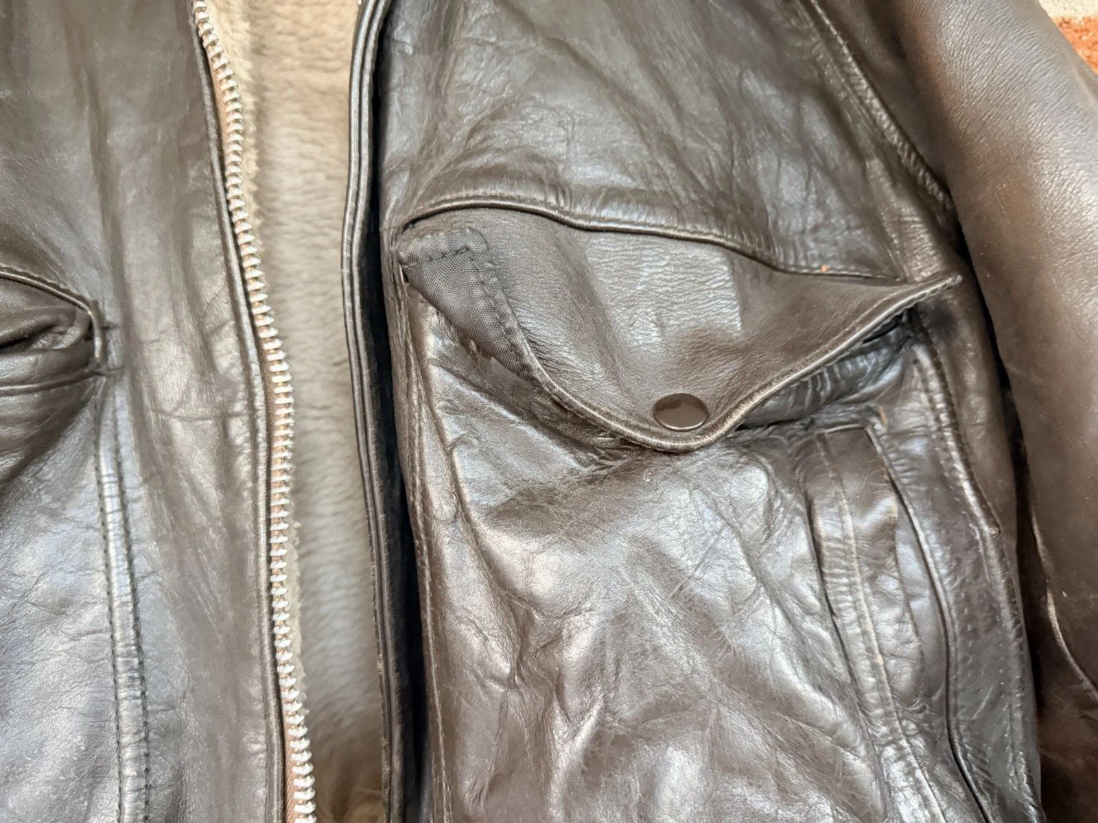 Schott NYC Brown Leather Fur Collar Lined Bomber Jacket Men's Size 42 image 4