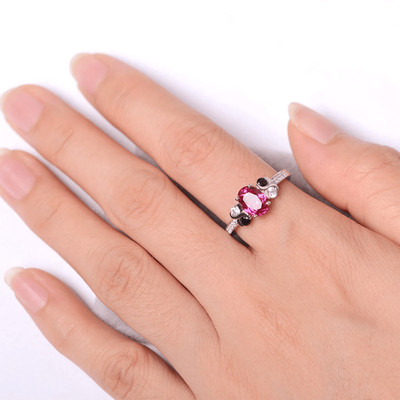 Pink Ruby Lab Created Gemstone 925 Sterling Silver Women Ring Duty Free
