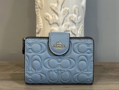 NEW COACH Medium Corner Zip Wallet In Signature Leather CZ341 Gold/Azure Blue