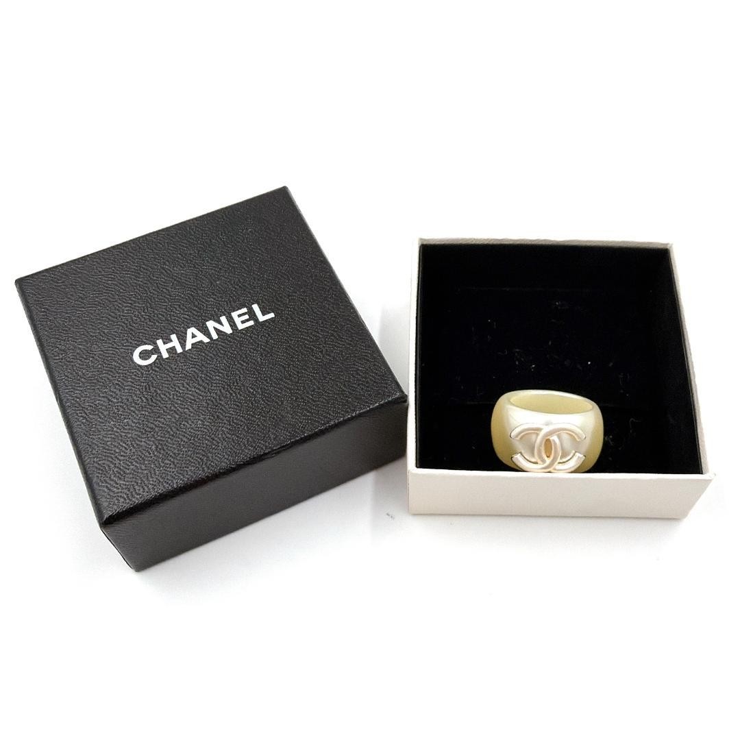 Auth CHANEL Coco Mark Ring Womens Ivory Size 15 Genuine Luxury Jewelry thumbnail 10